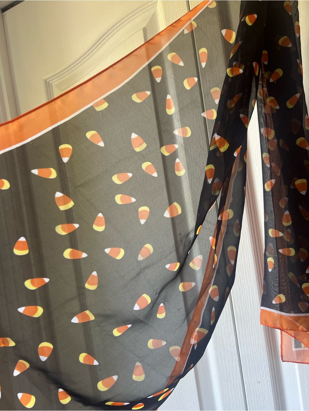 2 Halloween Sheer Fashion Scarves Candy Corn & Spiderweb